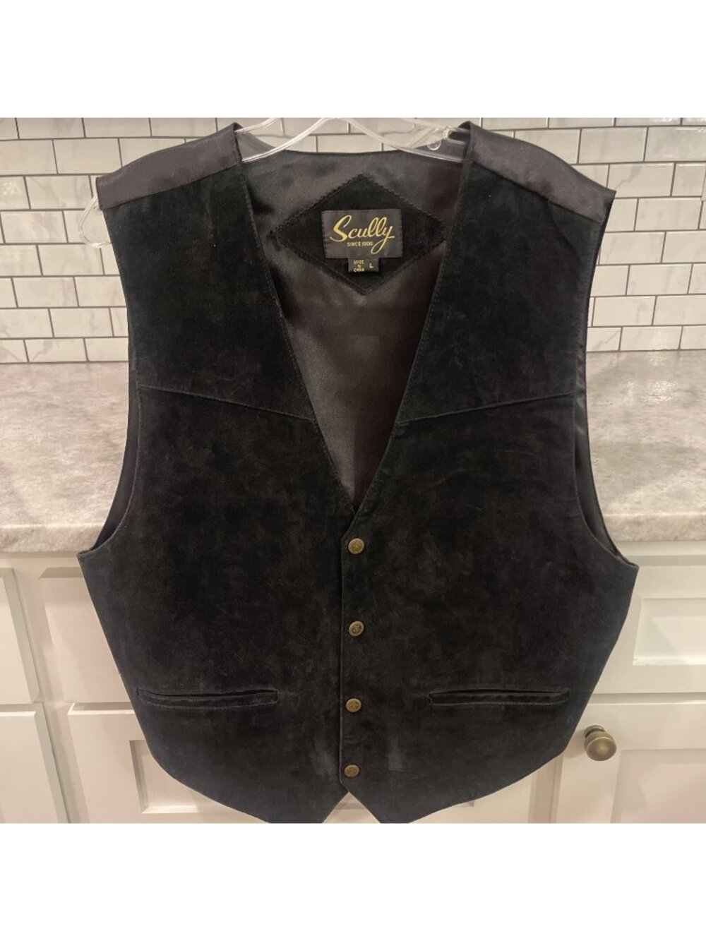 Scully Black Leather Vest Mens Large Suede Western Lined Snap Front Southwestern